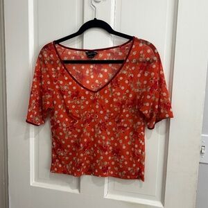 Floral Polka Dot Sheer Crop Top Blouse for Women